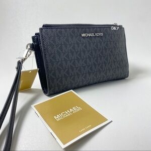 Michael Kors Wallet Jet Set Travel Large Double Zip Wristlet Phone Purse Black